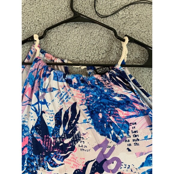 Rouge Collection Sundress 1X Flora Leaves Blue Purple Dress Rope Collar - Picture 7 of 12